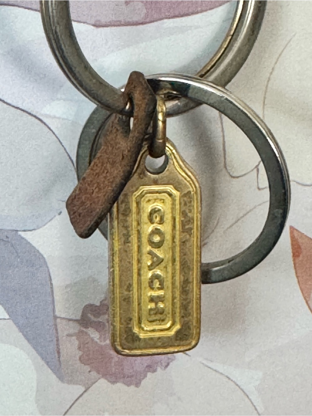 Vintage Coach Gold and Brown Leather Tag Keyring